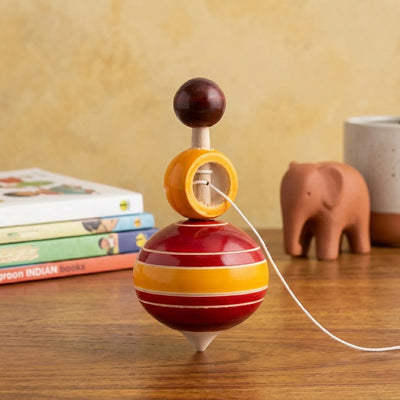 Traditional Wooden Bambaram with Pull String and Handle