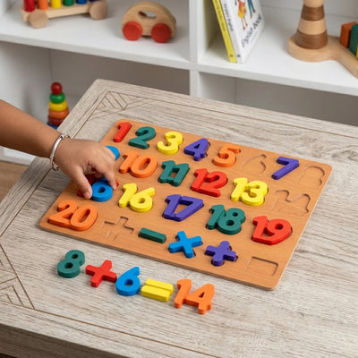 Multicolour Wooden Numbers 1–20 and Maths Symbols Puzzle Board